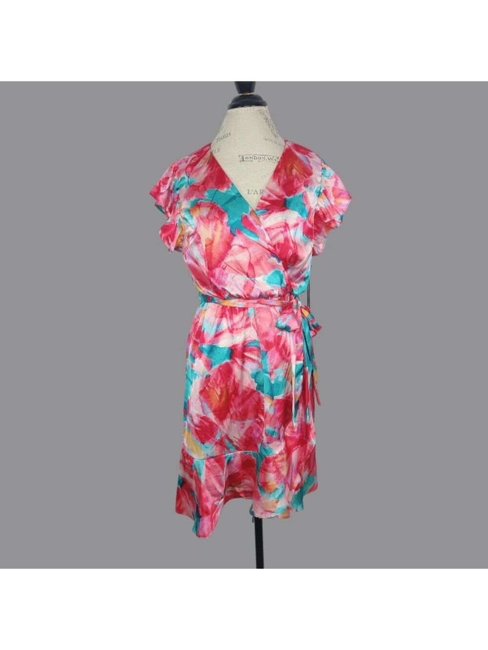 Nicole Miller Pink Dress Large Tropical Mini Ruffle Party